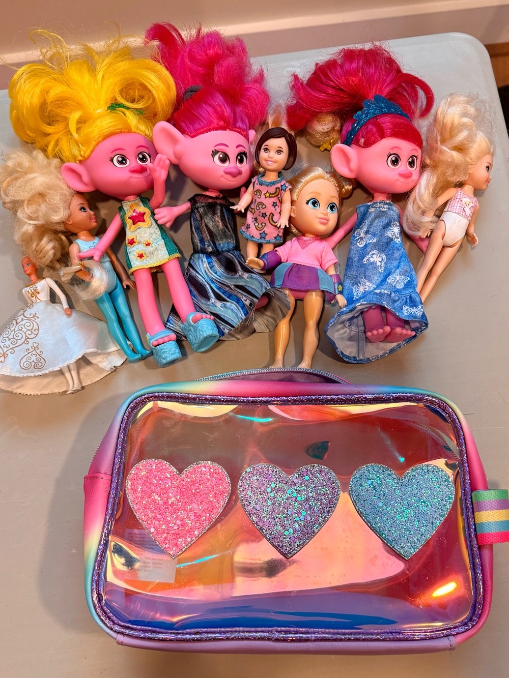 Assorted Pink and Multicolor Kids Dolls with Glitter Heart Pouch